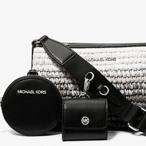 Michael Kors Black and White Woven Bag Trio